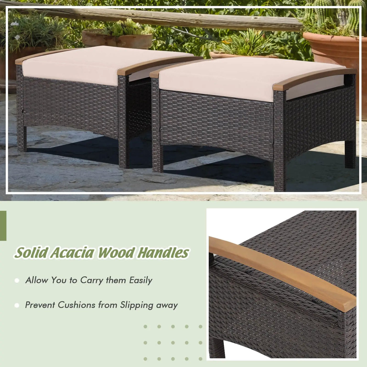 Set of 2 Fade-Resistant Wicker Patio Ottoman by DirectDeals