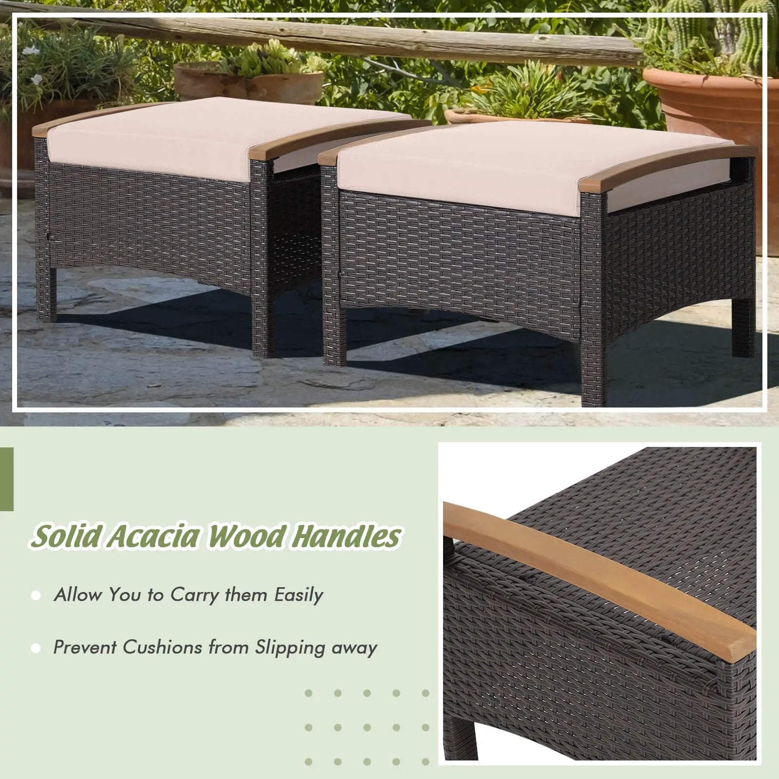 Set of 2 Fade-Resistant Wicker Patio Ottoman by DirectDeals