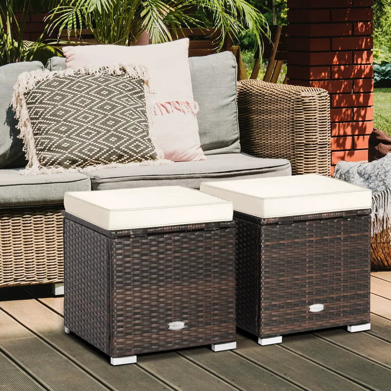 2 Pieces Patio Ottoman with Removable Cushions-White by DirectDeals