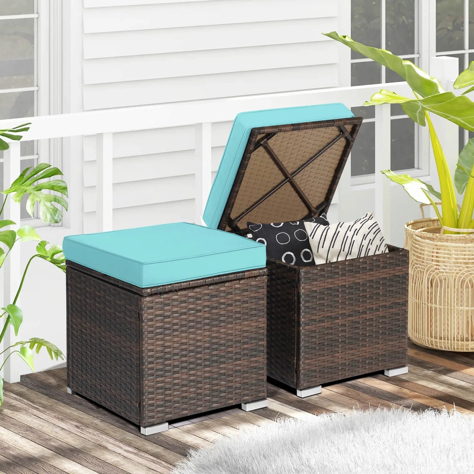 2 Pieces Patio Ottoman with Hidden Storage Space-Mix Grey by DirectDeals