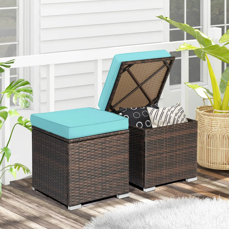 2 Pieces Patio Ottoman with Hidden Storage Space-Mix Grey by DirectDeals