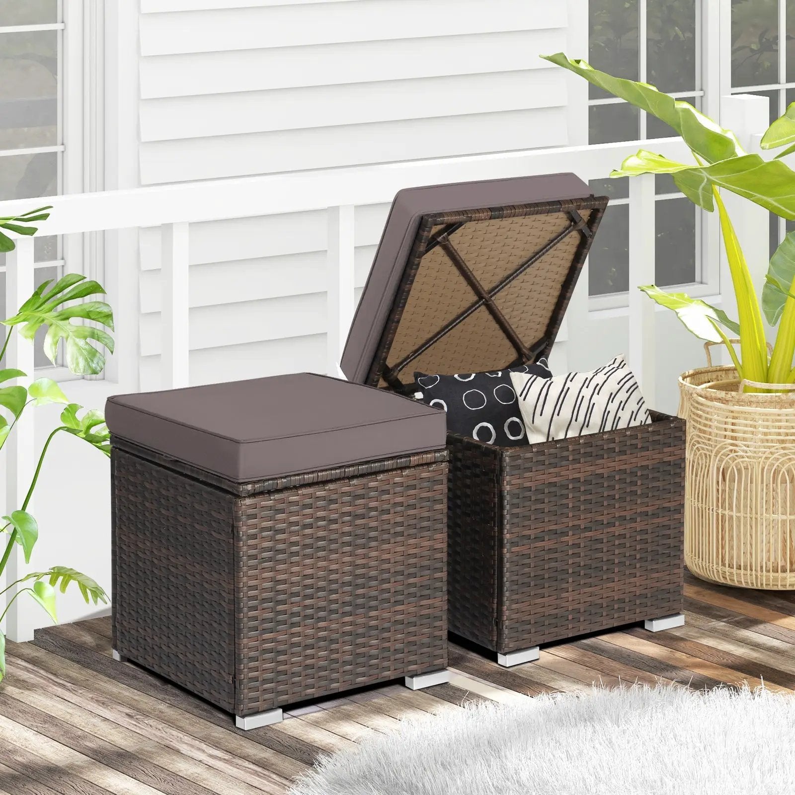 2 Pieces Patio Ottoman with Removable Cushions-Gray by DirectDeals