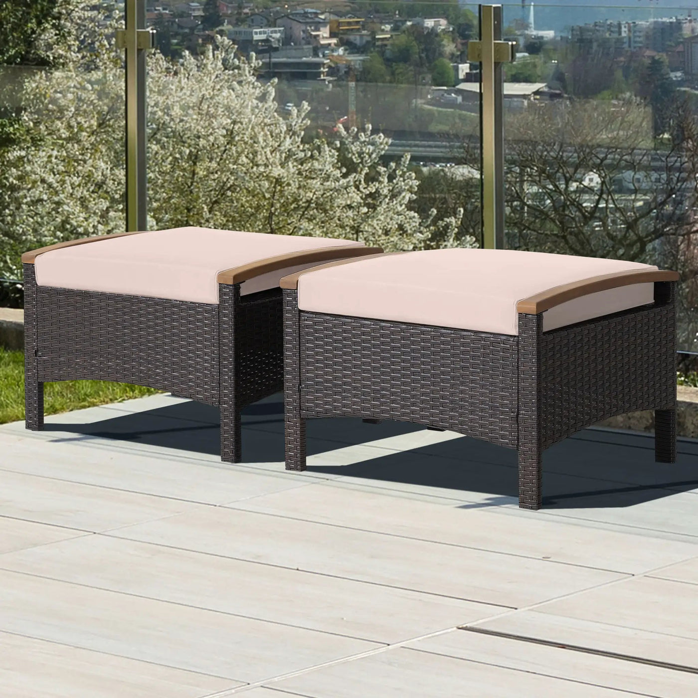 Set of 2 Fade-Resistant Wicker Patio Ottoman by DirectDeals