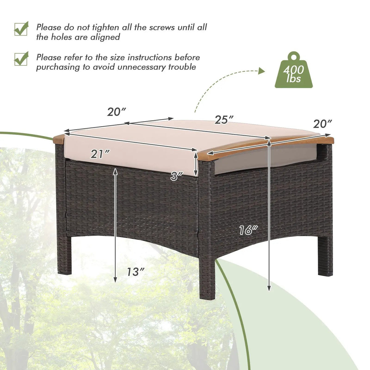 Set of 2 Fade-Resistant Wicker Patio Ottoman by DirectDeals