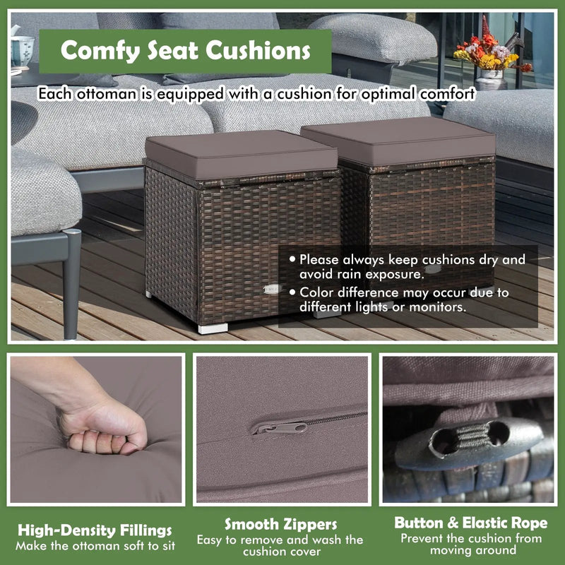 2 Pieces Patio Ottoman with Removable Cushions-Gray by DirectDeals