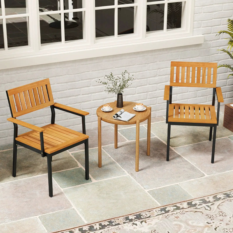Patio Outdoor Dining Chair Set of 2 with Metal and Acacia Wood Frame by DirectDeals