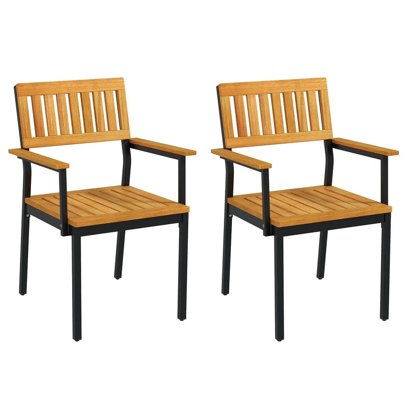 Patio Outdoor Dining Chair Set of 2 with Metal and Acacia Wood Frame by DirectDeals