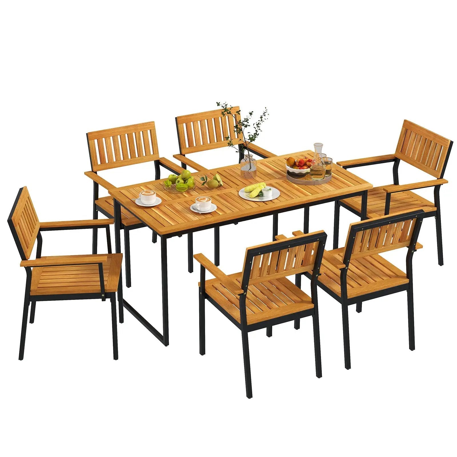 Patio Outdoor Dining Chair Set of 2 with Metal and Acacia Wood Frame by DirectDeals