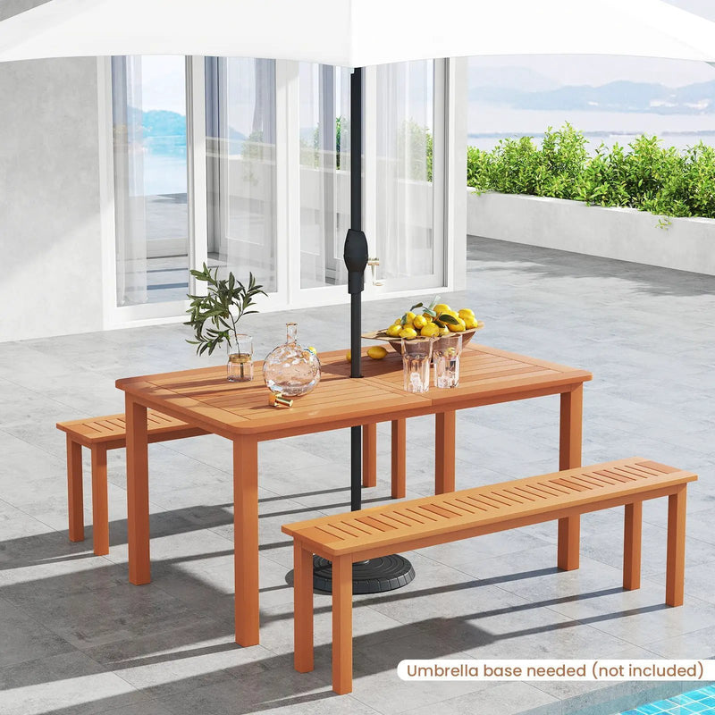 Patio Outdoor Solid Wood Dining Table with Umbrella Hole for 6 by DirectDeals