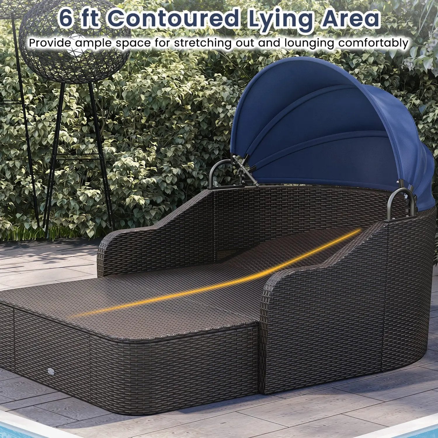 Outdoor Rattan Daybed with Retractable Canopy - Navy by DirectDeals