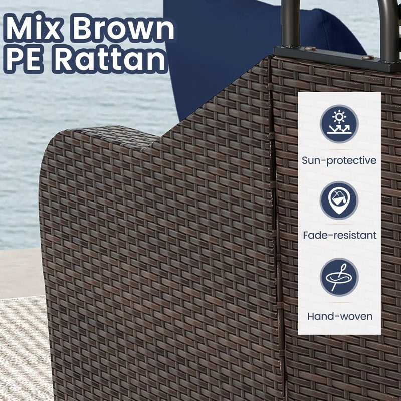 Outdoor Rattan Daybed with Retractable Canopy - Navy by DirectDeals