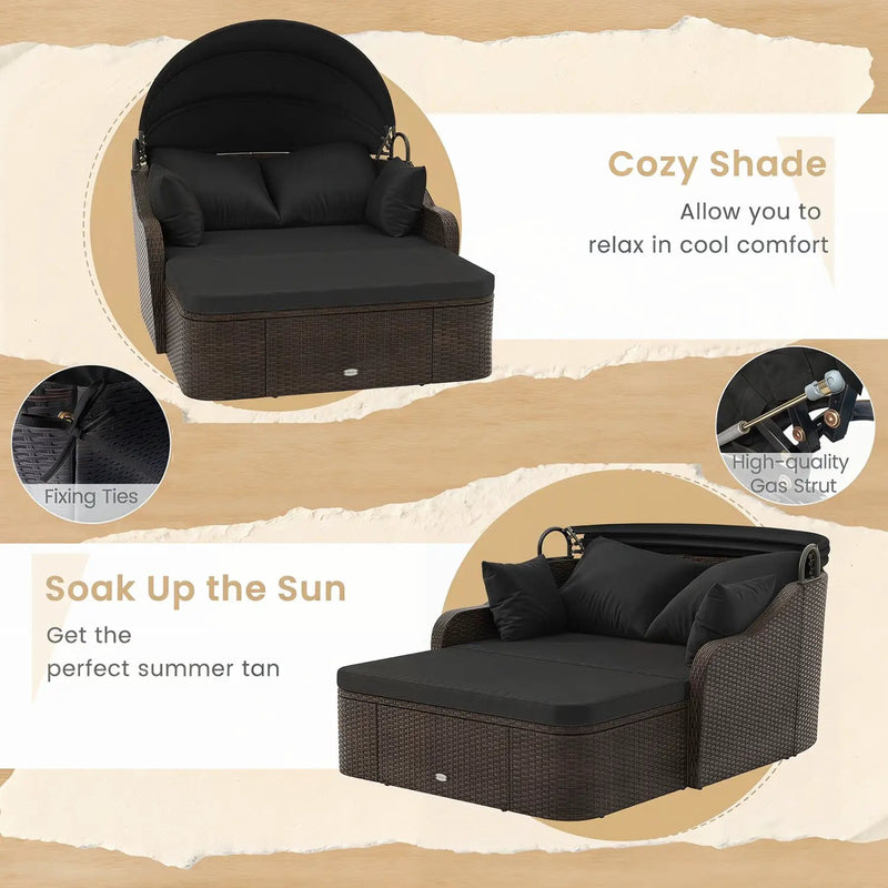 Outdoor Rattan Daybed with Retractable Canopy and Cushions by DirectDeals