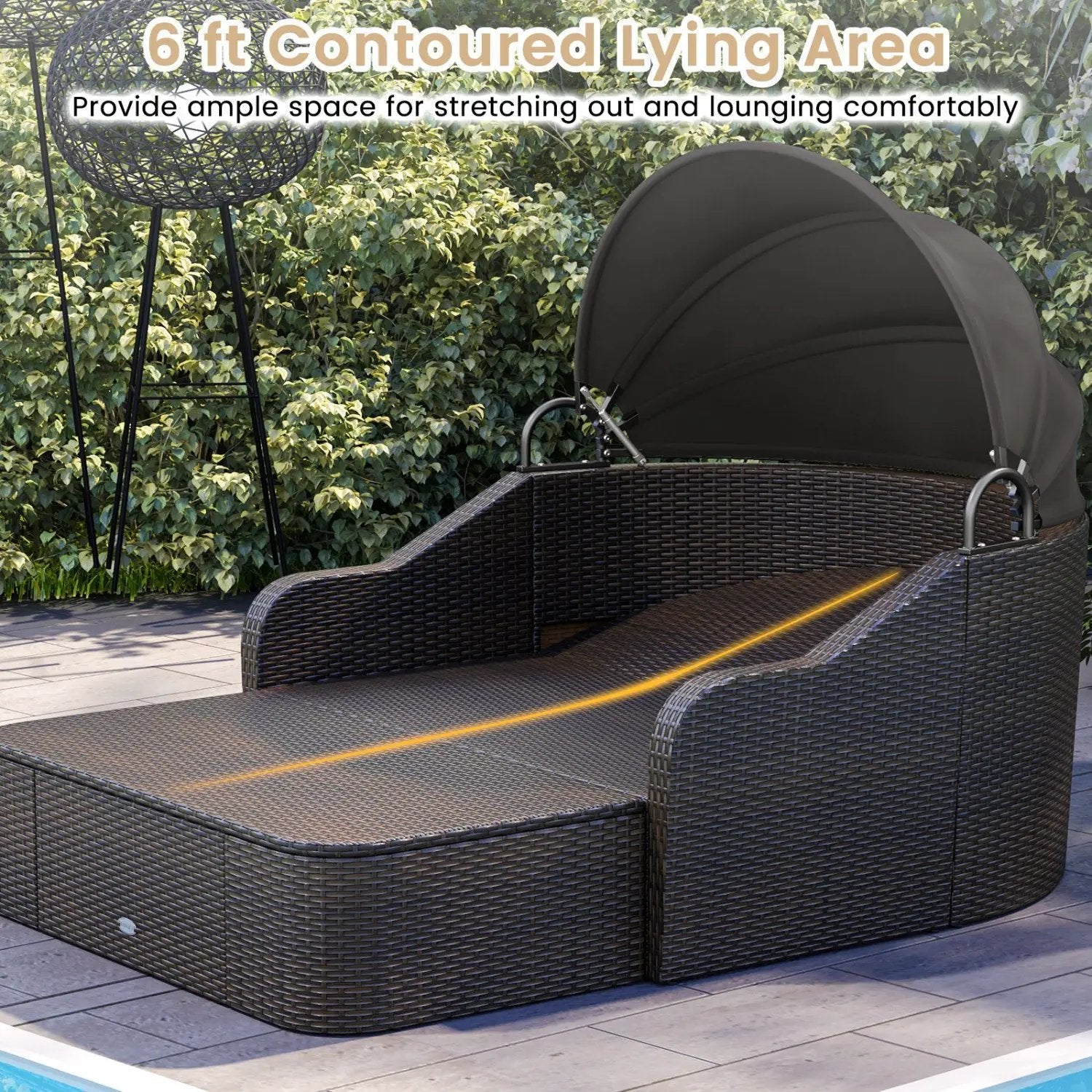 Outdoor Rattan Daybed with Retractable Canopy and Cushions by DirectDeals