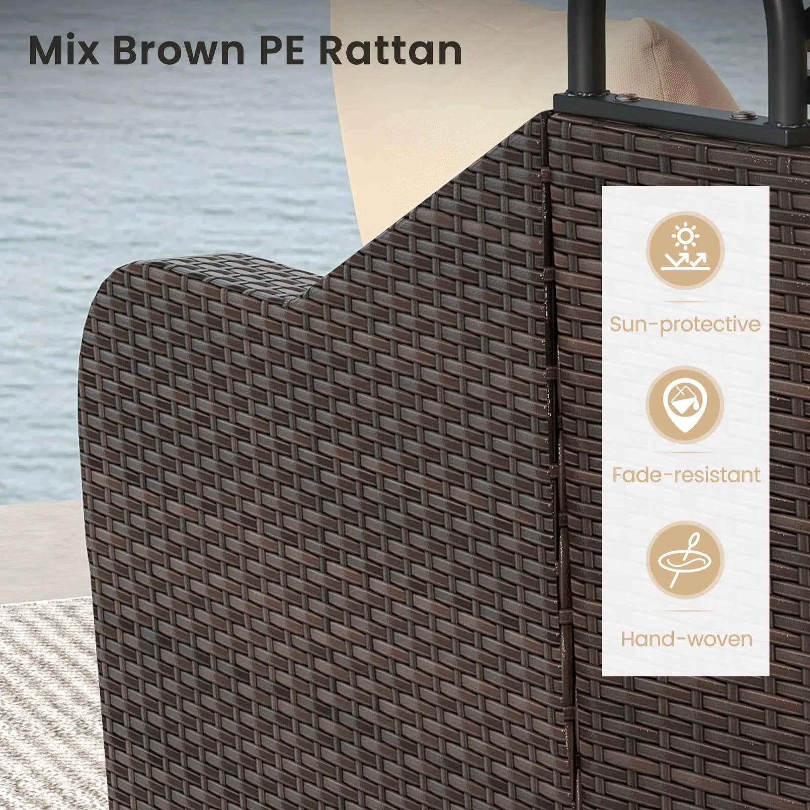 Patio PE Rattan Daybed with Retractable Canopy and Soft Cushions-Beige by DirectDeals