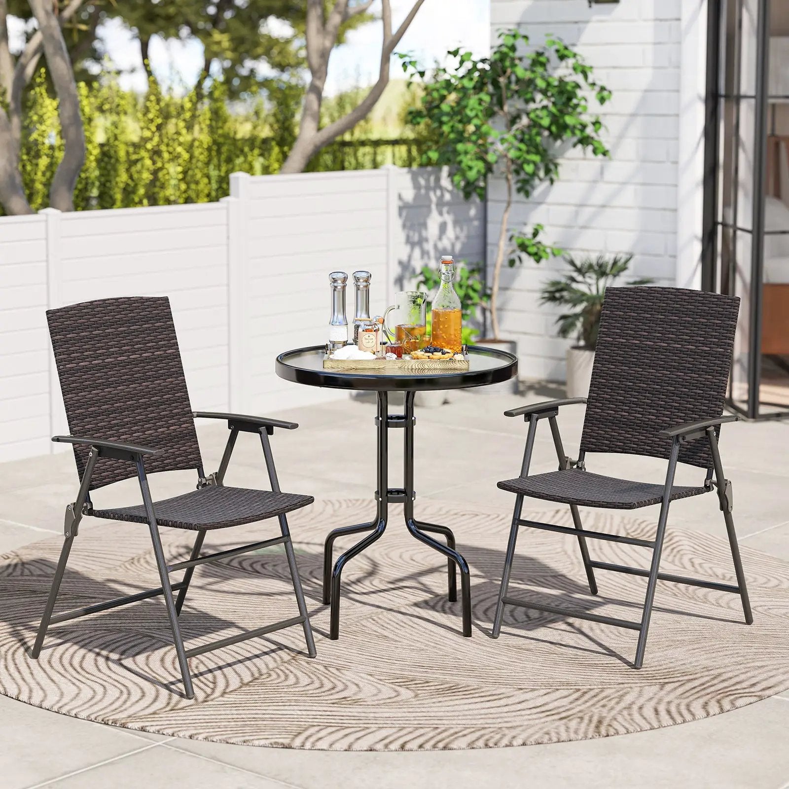 Folding Wicker Patio Dining Chairs with Armrests - Set of 2 by DirectDeals