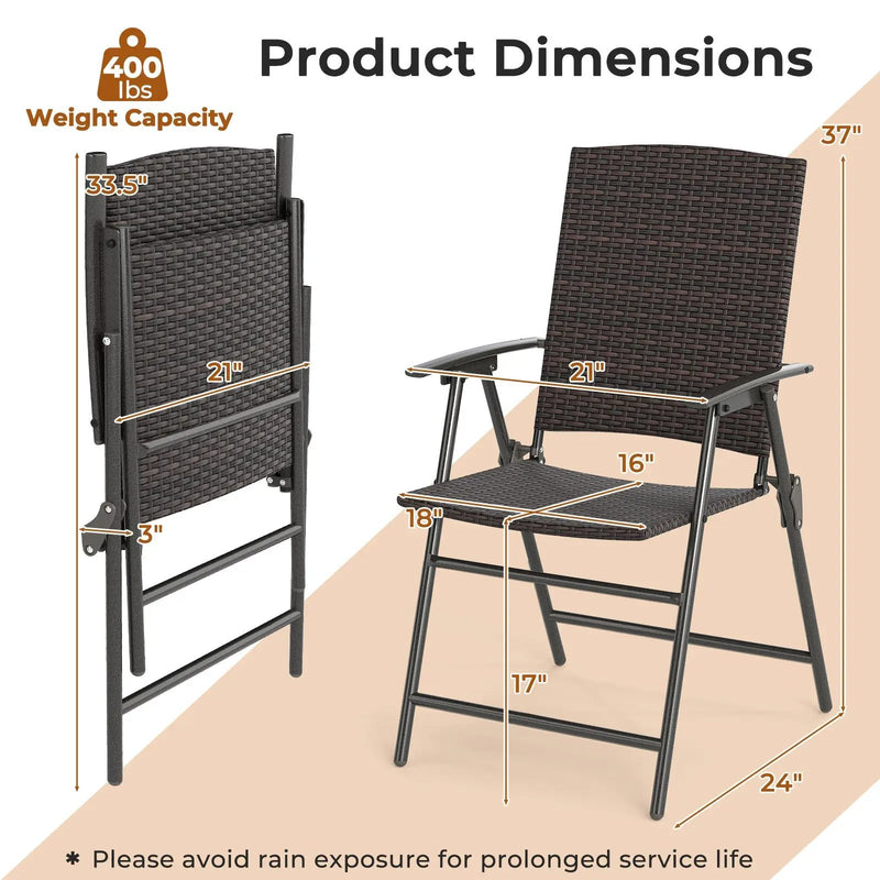 Folding Wicker Patio Dining Chairs with Armrests - Set of 2 by DirectDeals