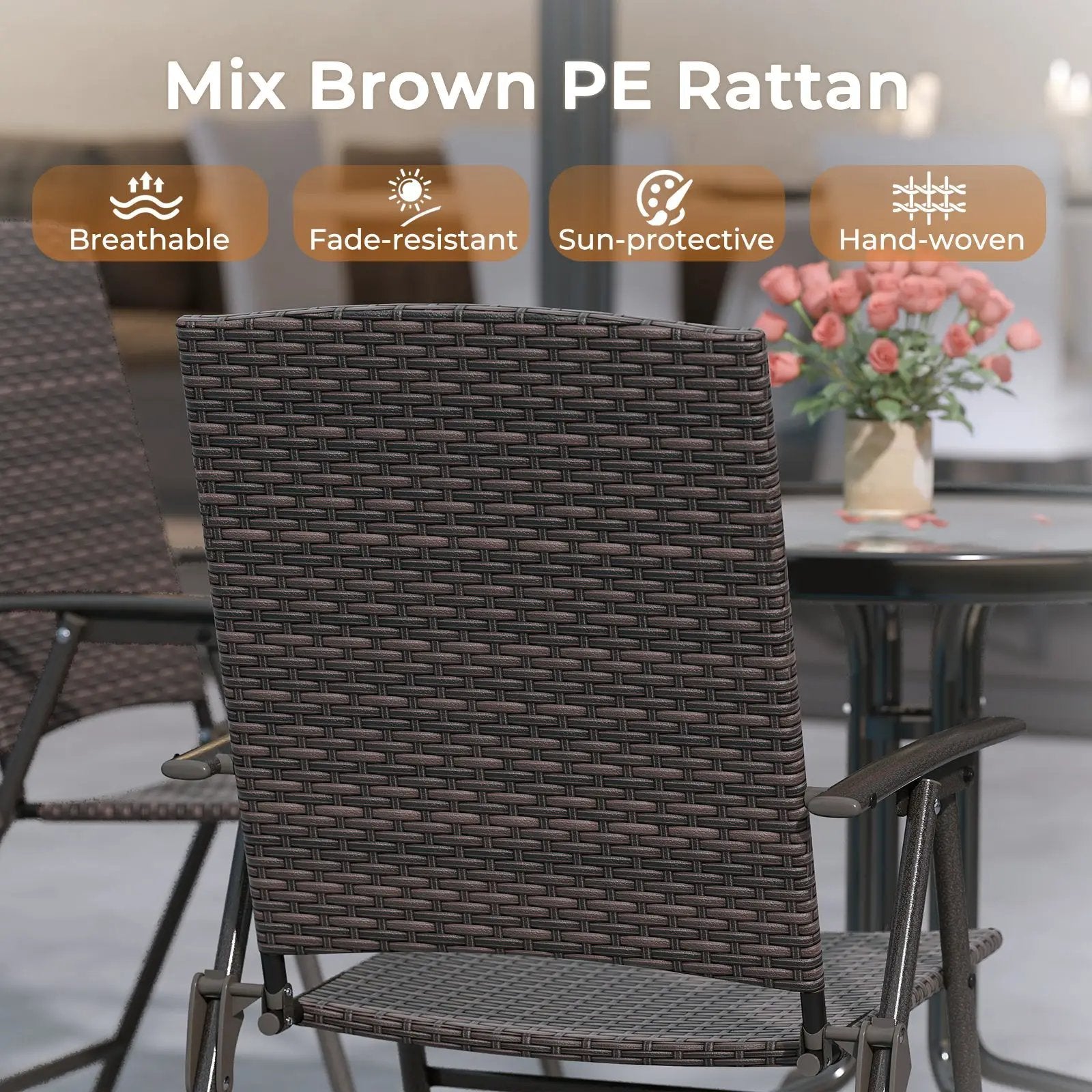 Folding Wicker Patio Dining Chairs with Armrests - Set of 2 by DirectDeals