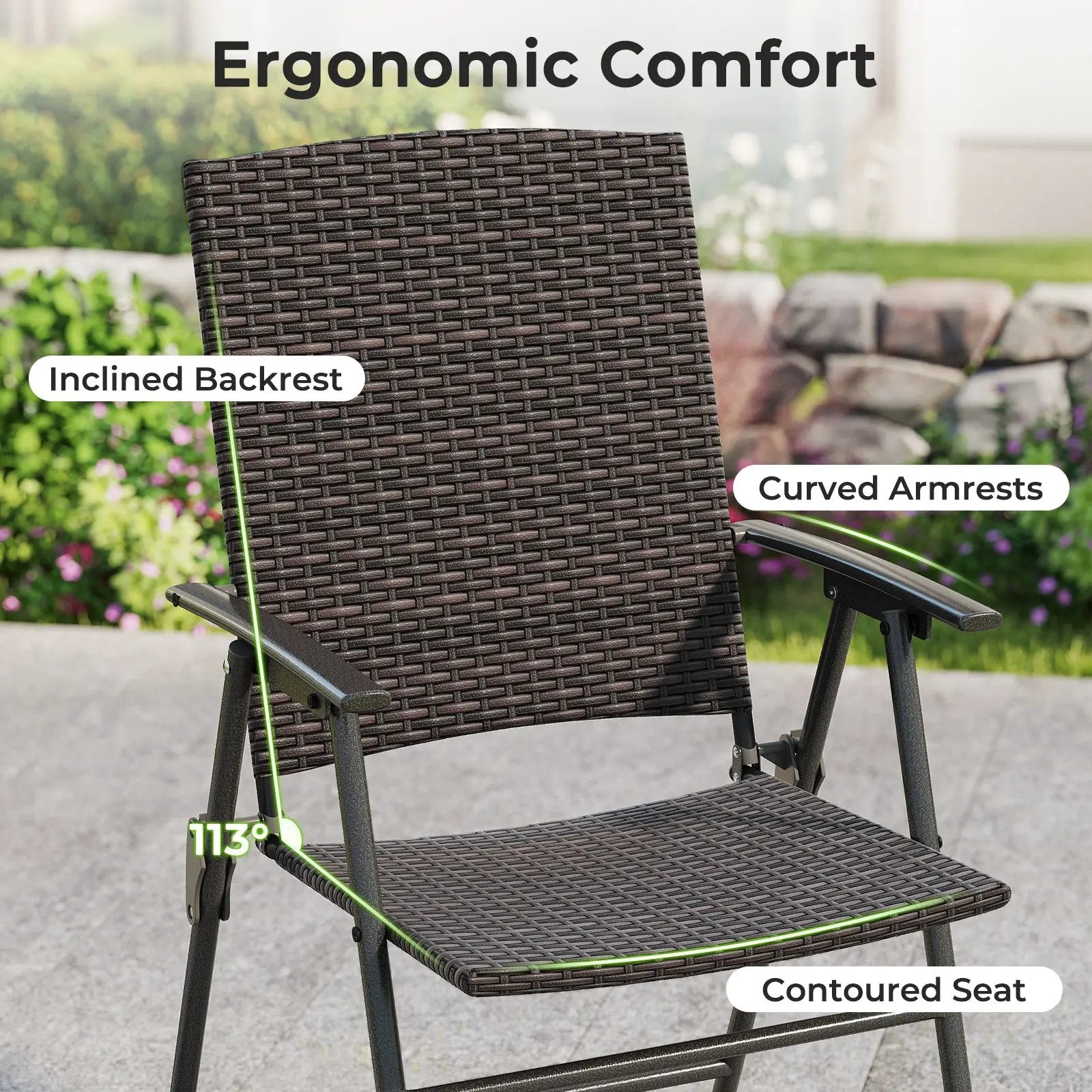 Folding Wicker Patio Dining Chairs with Armrests - Set of 2 by DirectDeals