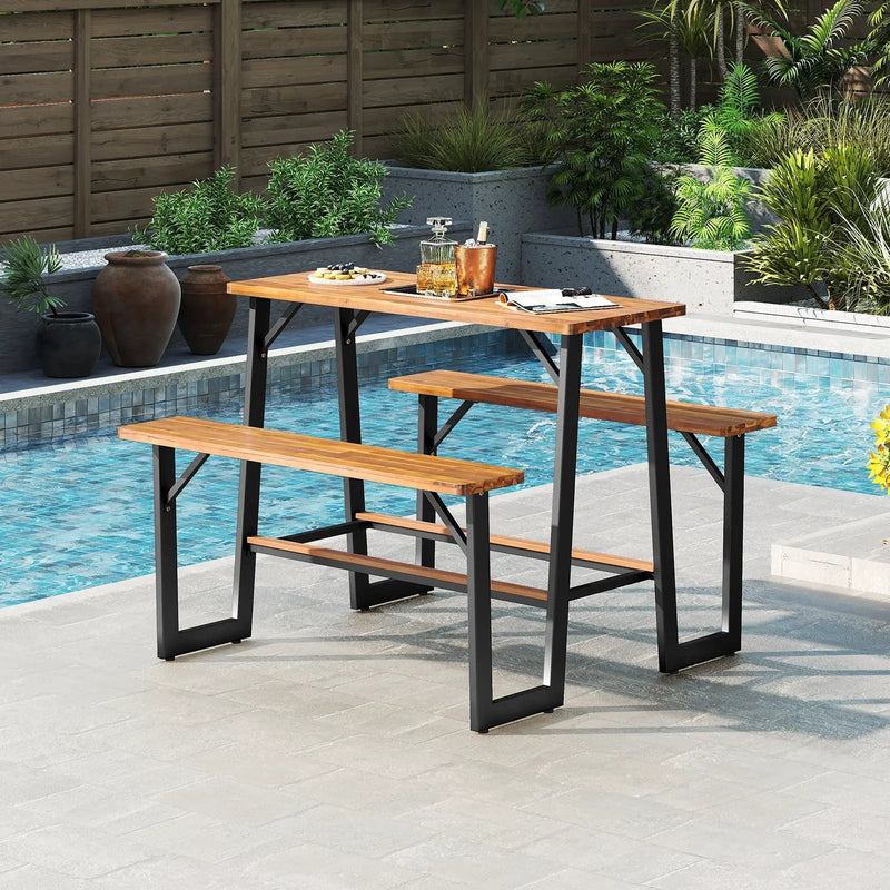 Patio Picnic Table Bench Set with Acacia Wood Tabletop and Benchtop by DirectDeals