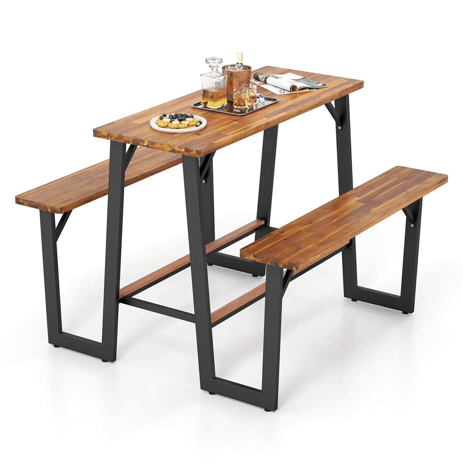 Patio Picnic Table Bench Set with Acacia Wood Tabletop and Benchtop by DirectDeals