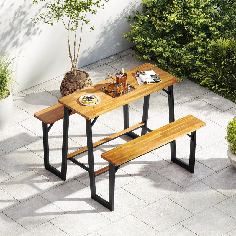 Patio Picnic Table Bench Set with Acacia Wood Tabletop and Benchtop by DirectDeals