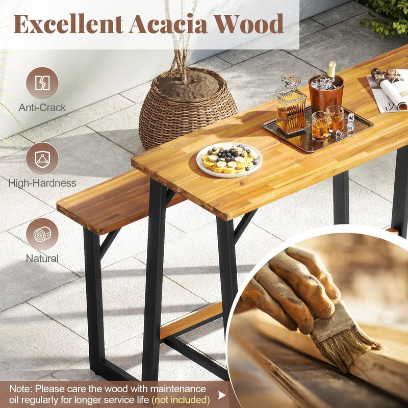 Patio Picnic Table Bench Set with Acacia Wood Tabletop and Benchtop by DirectDeals