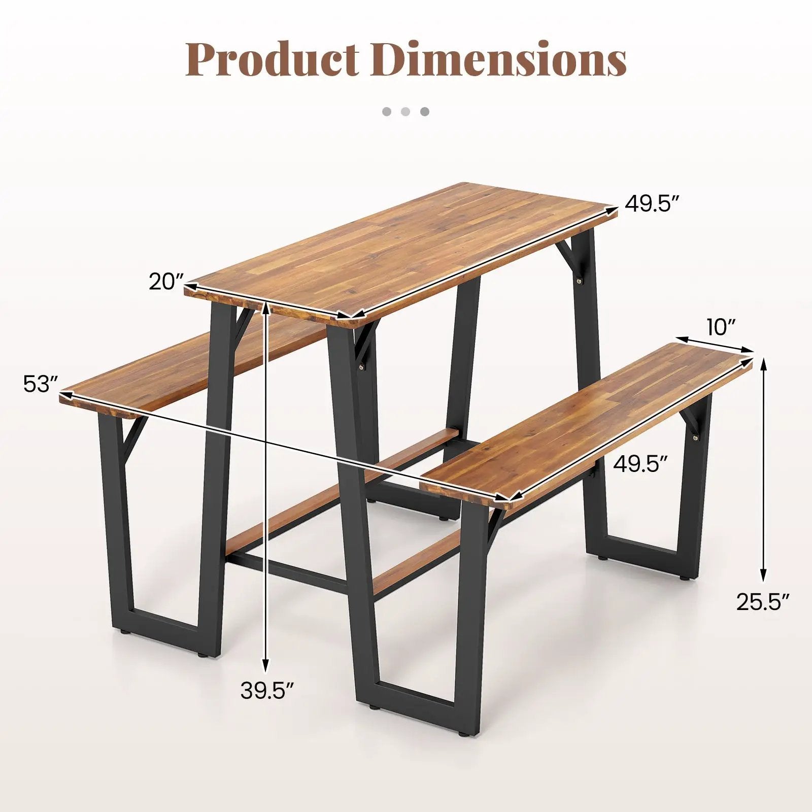 Patio Picnic Table Bench Set with Acacia Wood Tabletop and Benchtop by DirectDeals