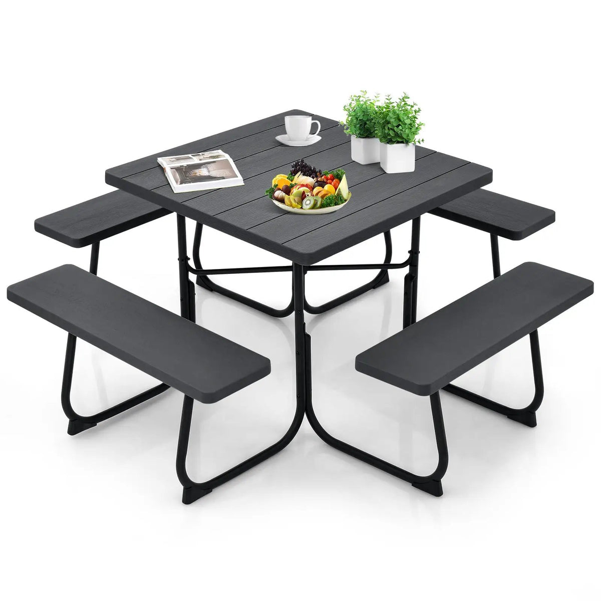 Outdoor Picnic Table with 4 Benches and Umbrella Hole by DirectDeals