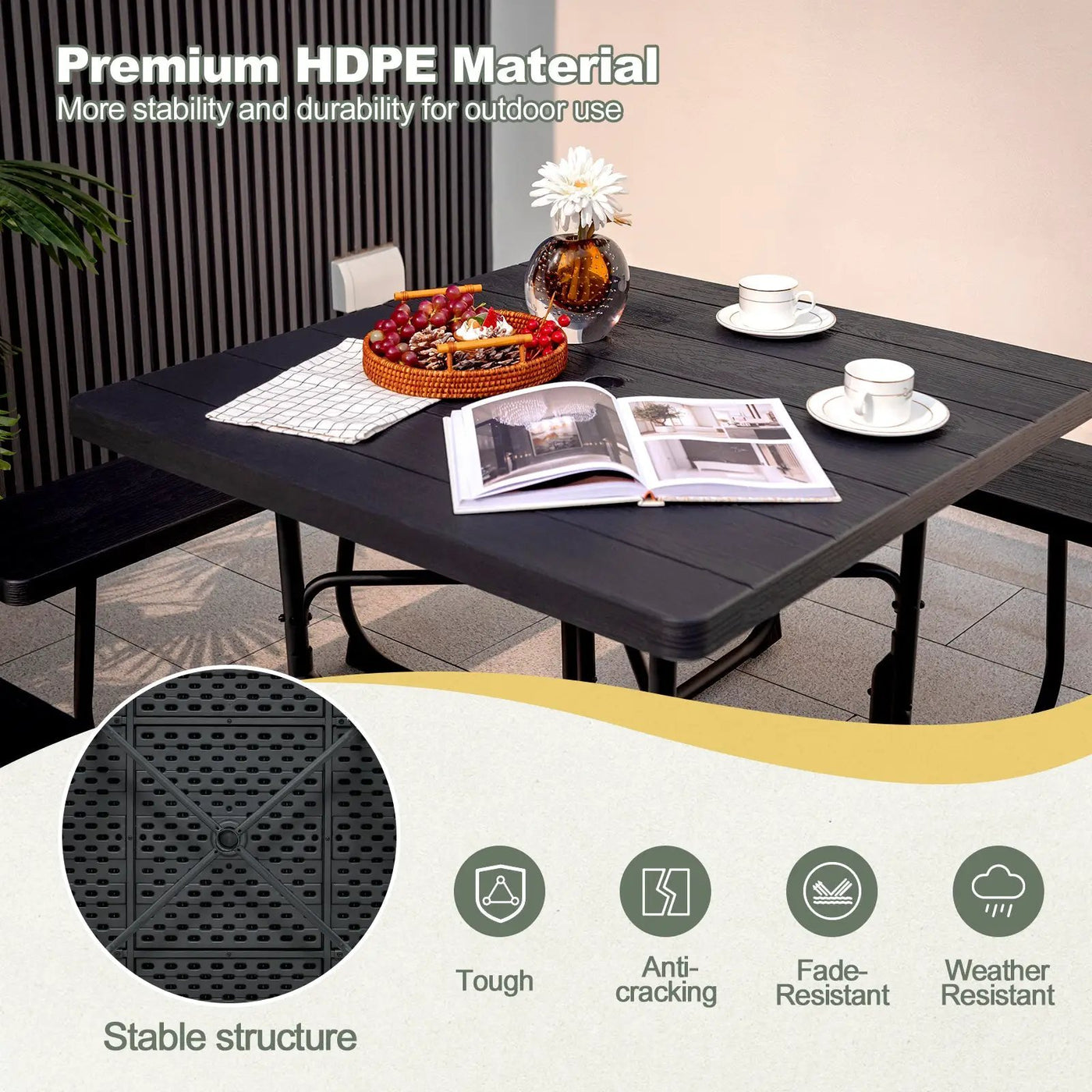 Outdoor Picnic Table with 4 Benches and Umbrella Hole by DirectDeals