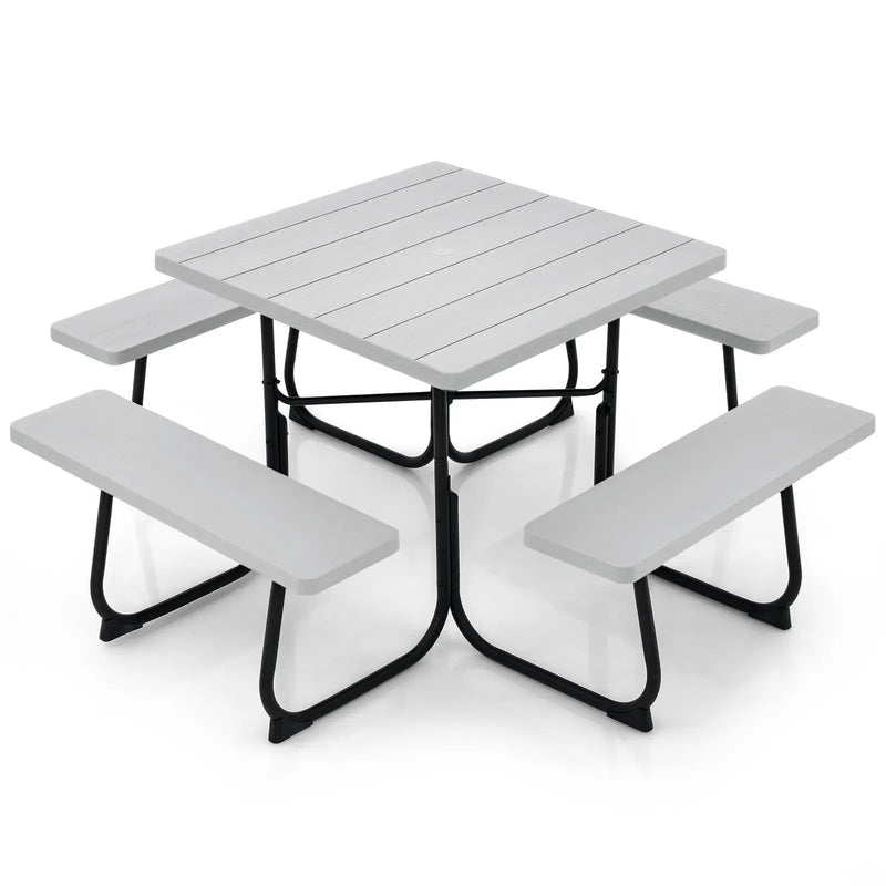 Outdoor Picnic Table with 4 Benches and Umbrella Hole by DirectDeals
