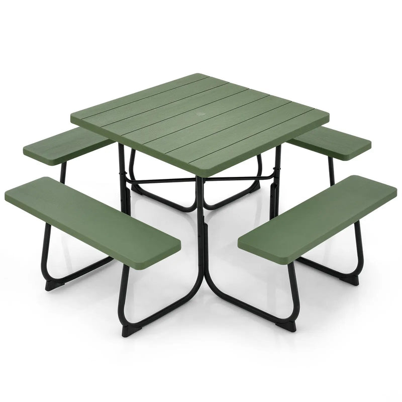 Outdoor Picnic Table with 4 Benches and Umbrella Hole by DirectDeals