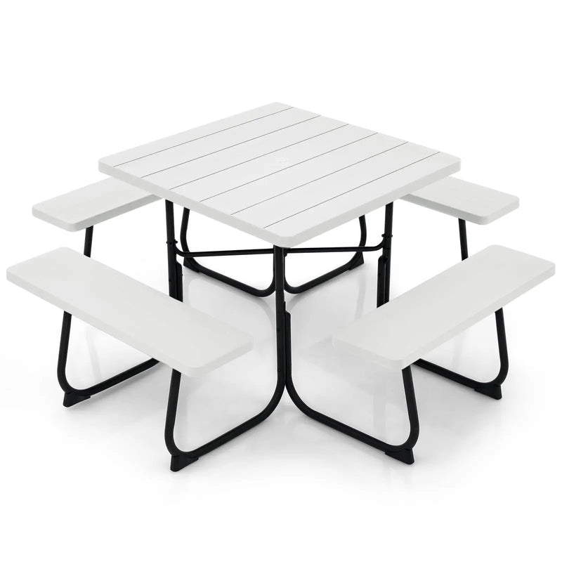 Outdoor Picnic Table with 4 Benches and Umbrella Hole by DirectDeals