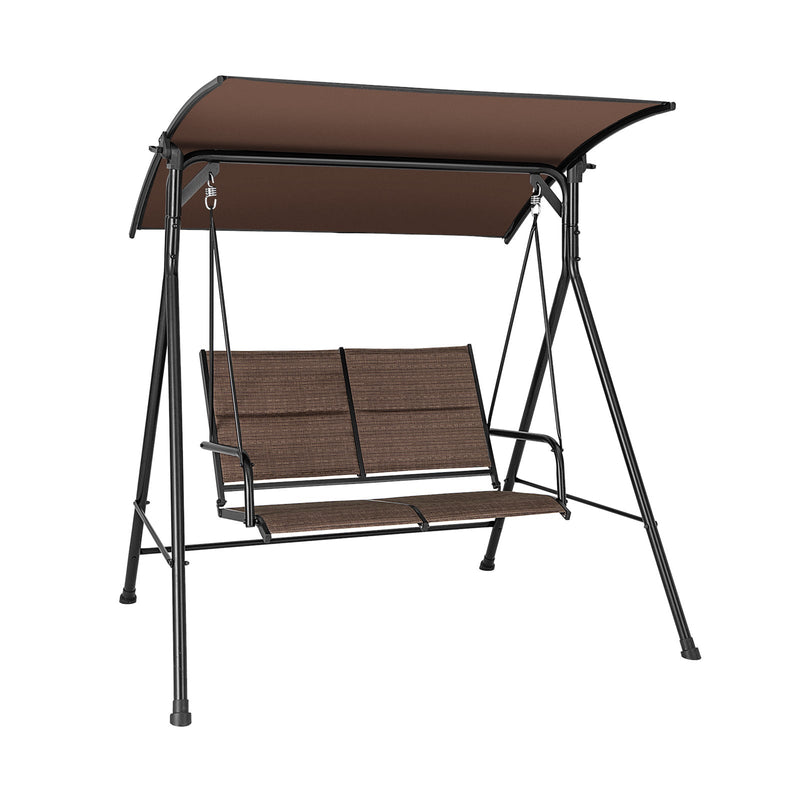 2 Person Porch Swing with Adjustable Canopy and Padded Seat-Brown by DirectDeals