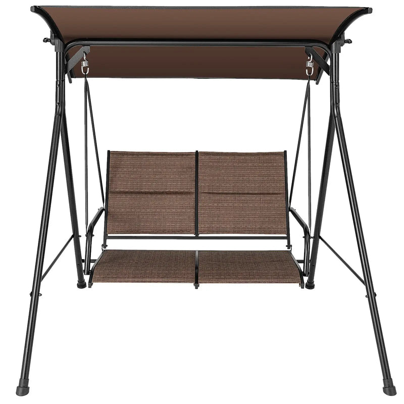 2 Person Porch Swing with Adjustable Canopy and Padded Seat-Brown by DirectDeals