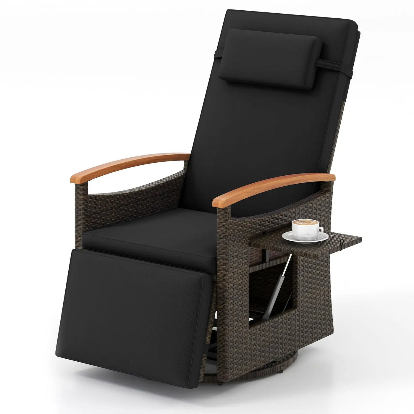 Patio Rattan 360° Swivel Recliner Chair with Adjustable Backrest and Footrest by DirectDeals