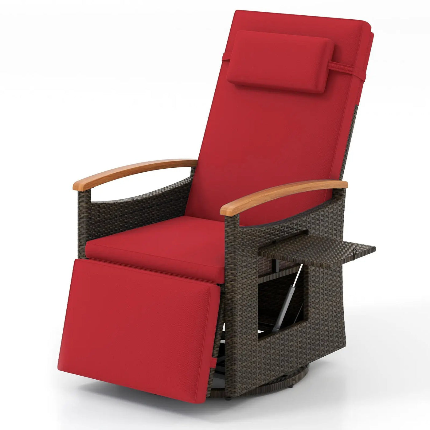 Patio Rattan 360° Swivel Recliner Chair with Adjustable Backrest and Footrest by DirectDeals
