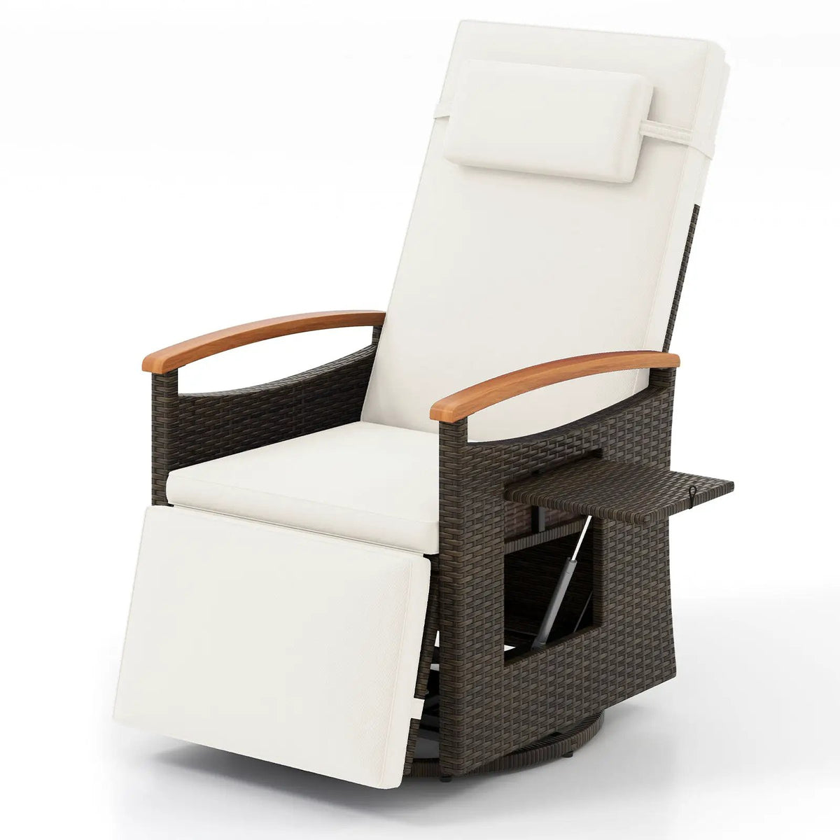 Patio Rattan 360° Swivel Recliner Chair with Adjustable Backrest and Footrest by DirectDeals