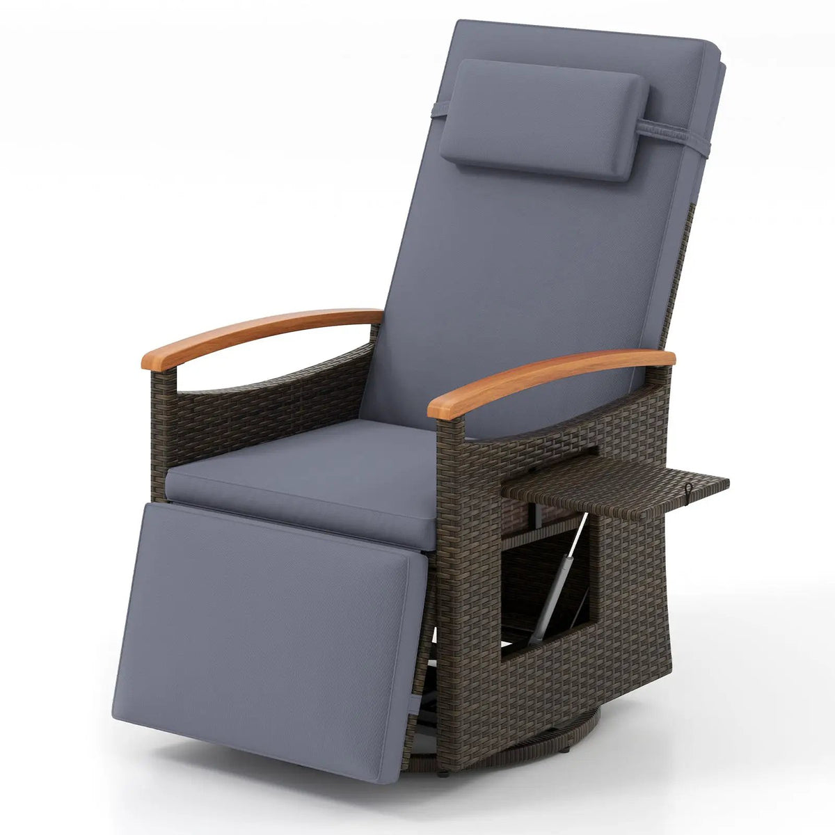 Patio Rattan 360° Swivel Recliner Chair with Adjustable Backrest and Footrest by DirectDeals