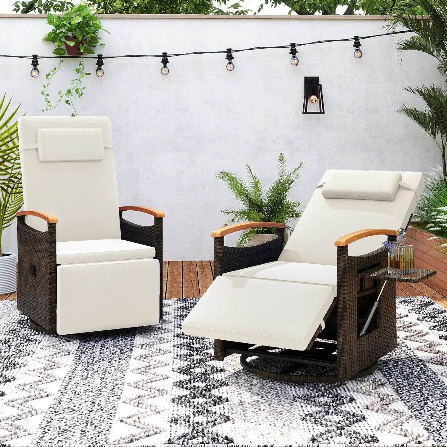 Swivel Reclining Chaise Lounge Set with Adjustable Backrest by DirectDeals
