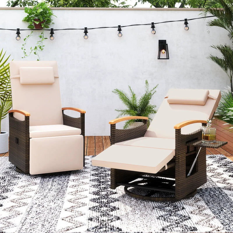 Patio Rattan 360° Swivel Recliner Chair with Adjustable Backrest and Footrest by DirectDeals