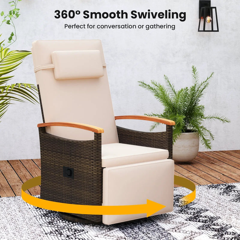 Patio Rattan 360° Swivel Recliner Chair with Adjustable Backrest and Footrest by DirectDeals