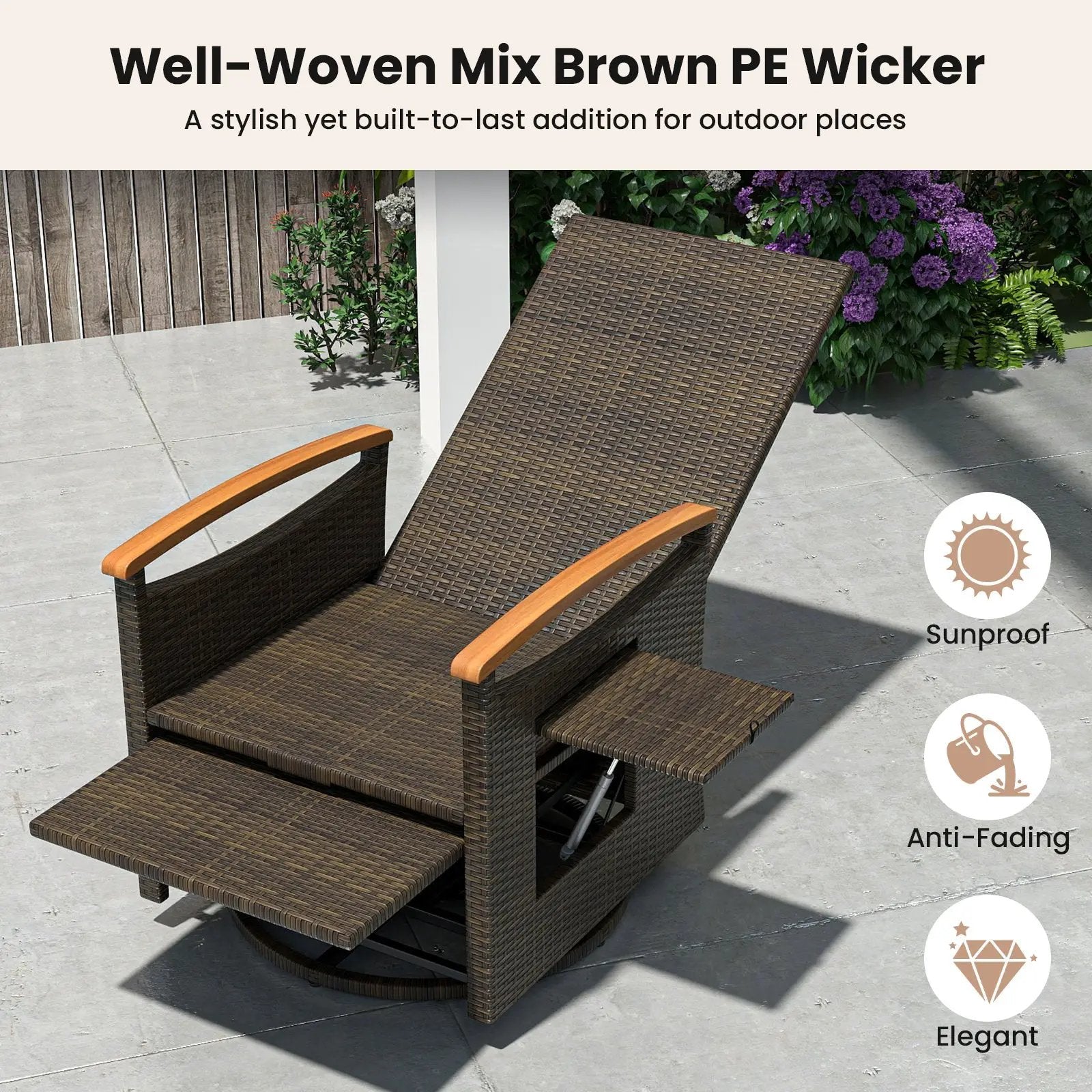 Patio Rattan 360° Swivel Recliner Chair with Adjustable Backrest and Footrest by DirectDeals