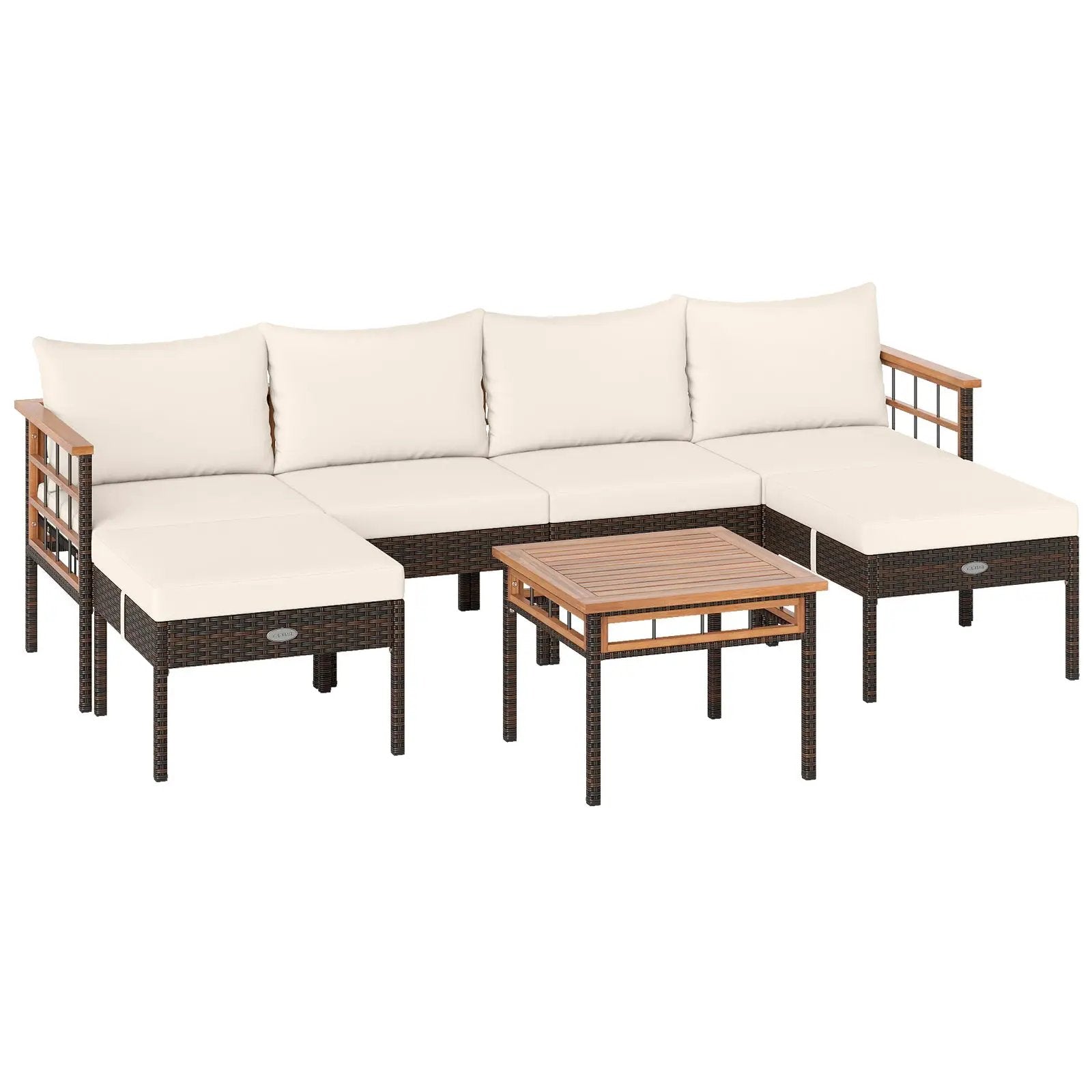 Patio Rattan Chairs with Ottomans and Side Table for Backyard-White by DirectDeals