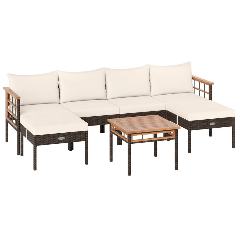 Patio Rattan Chairs with Ottomans and Side Table for Backyard-White by DirectDeals
