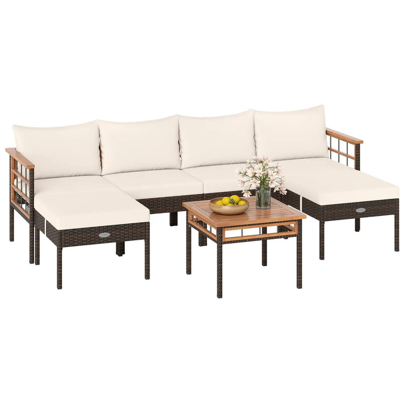 Patio Rattan Chairs with Ottomans and Side Table for Backyard-White by DirectDeals