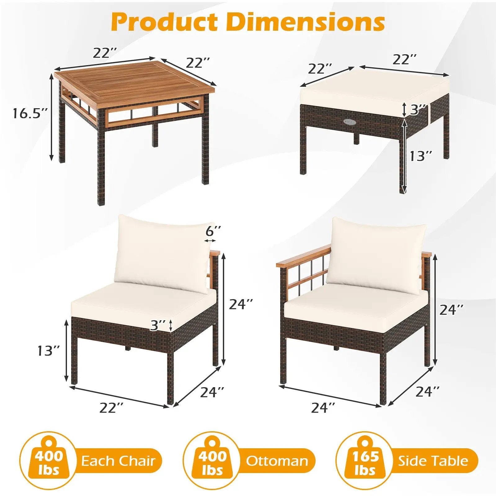Patio Rattan Chairs with Ottomans and Side Table for Backyard-White by DirectDeals