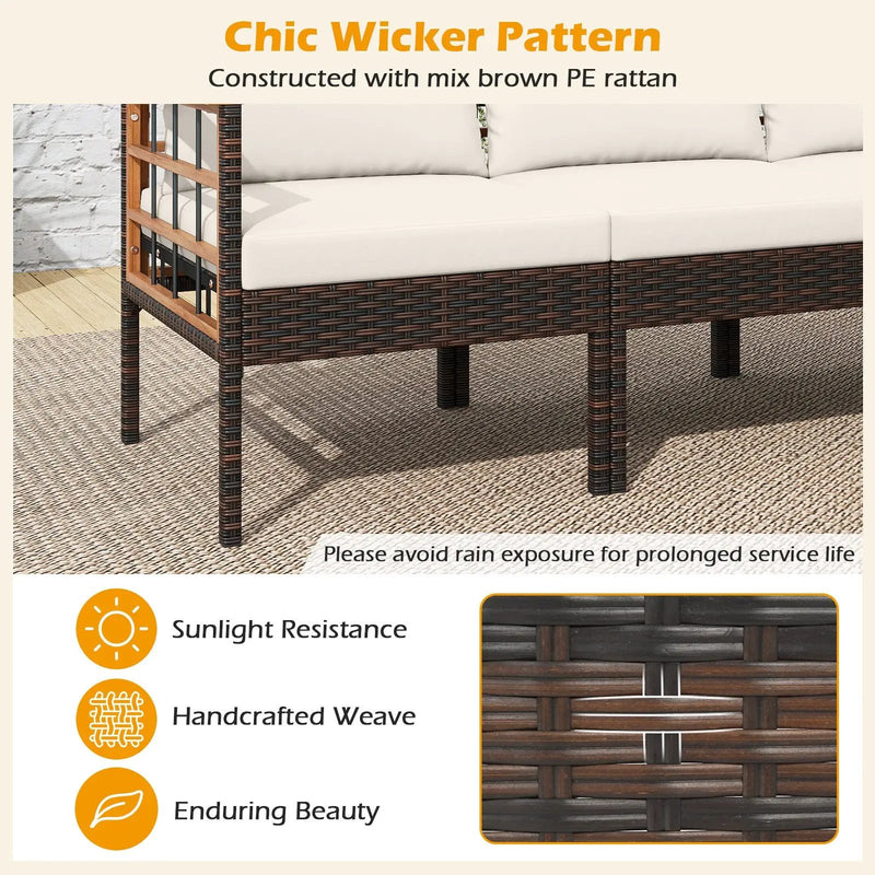 Patio Rattan Chairs with Ottomans and Side Table for Backyard-White by DirectDeals