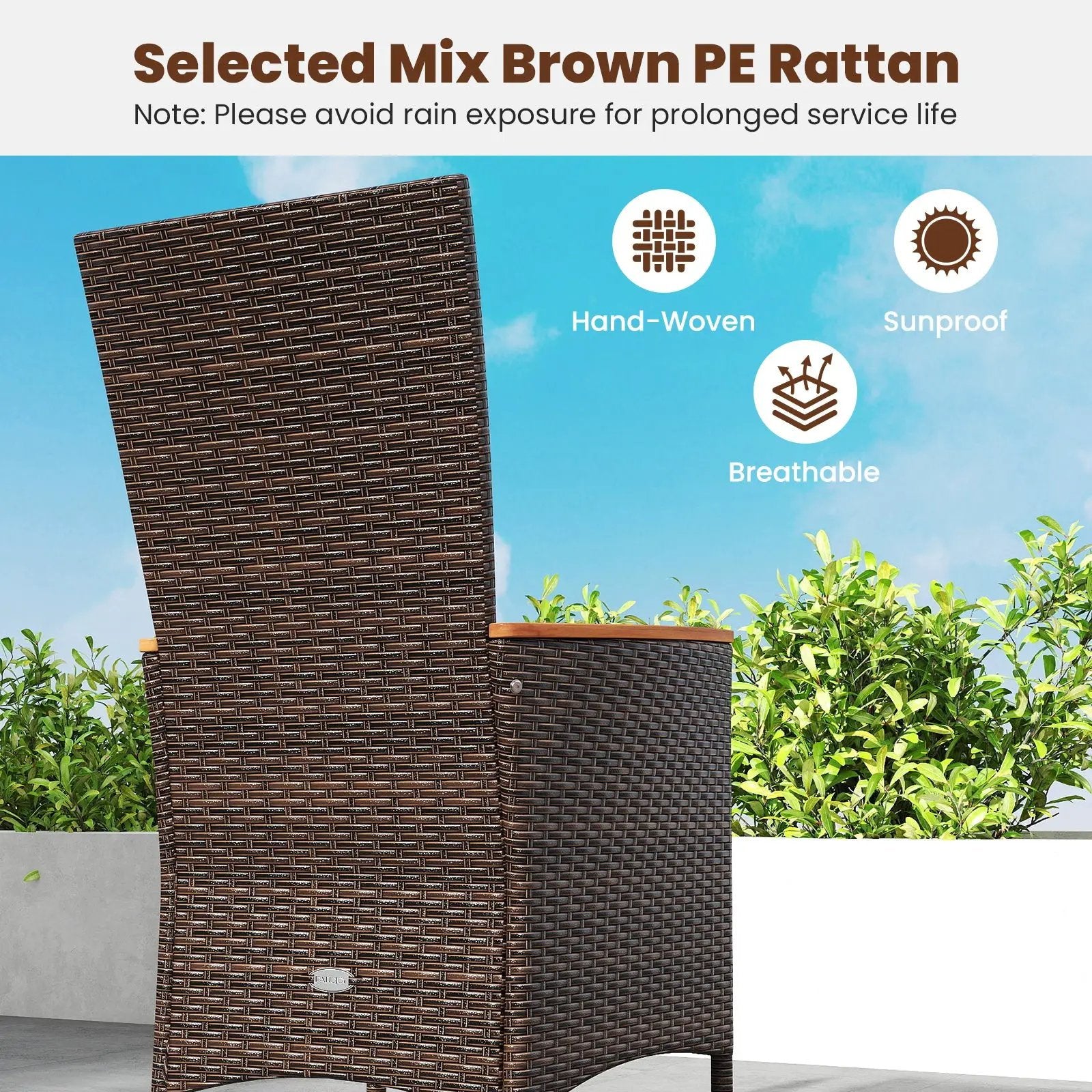 Patio Rattan Chairs Set of 2 Outdoor Wicker Dining Chairs with High Backrest-Beige by DirectDeals