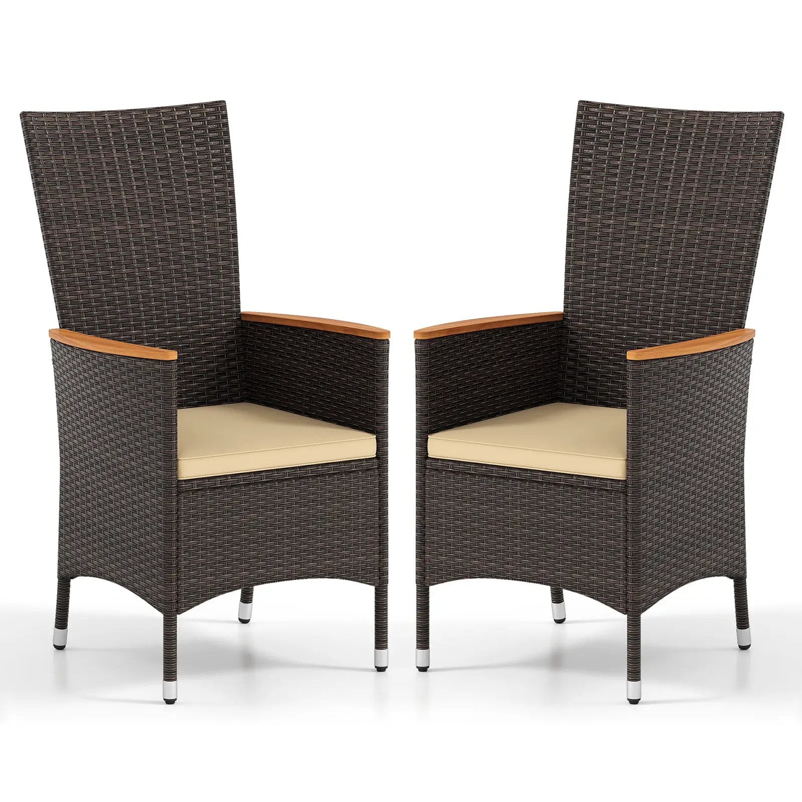 Patio Rattan Chairs Set of 2 Outdoor Wicker Dining Chairs with High Backrest-Beige by DirectDeals