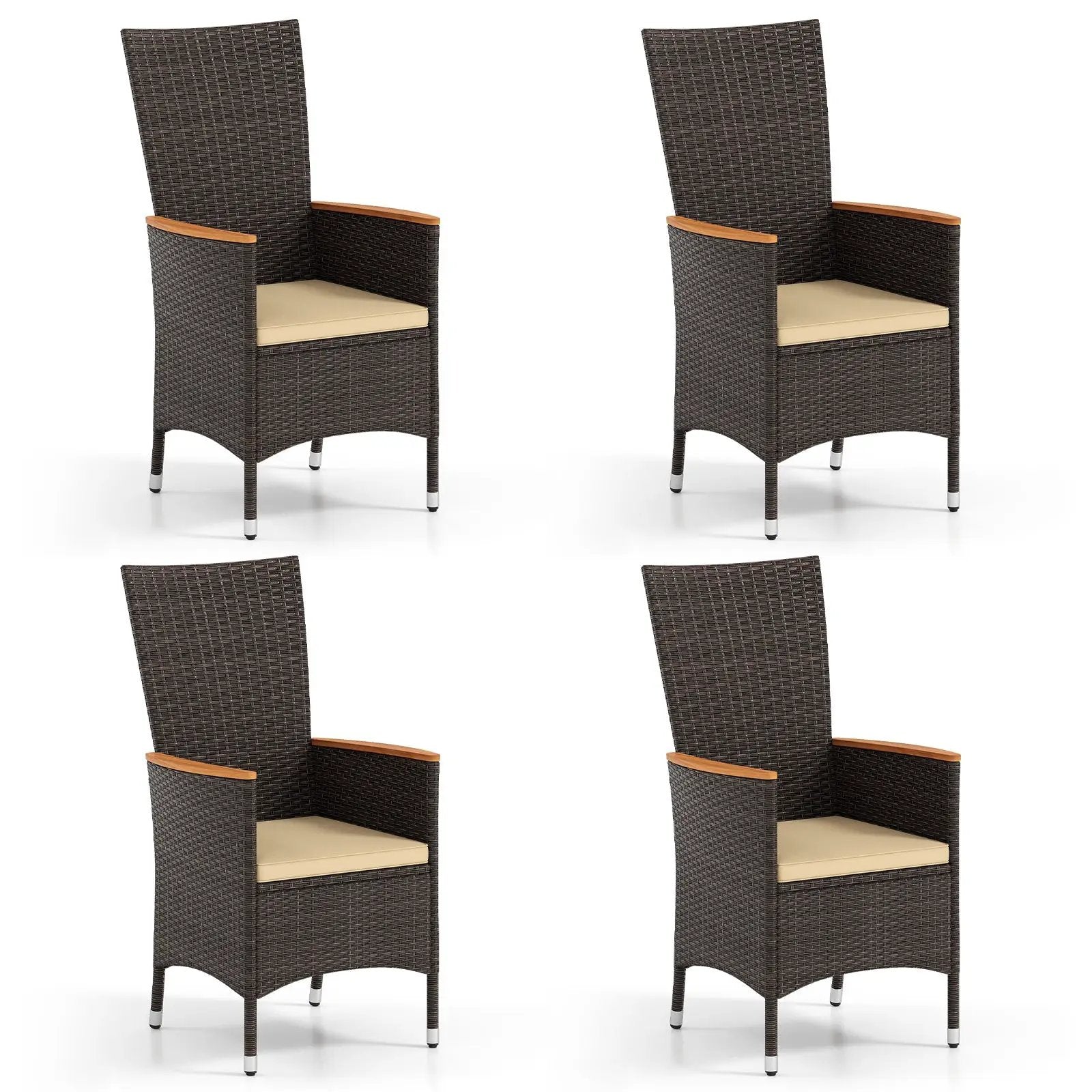 Patio Rattan Chairs Set of 4 Outdoor Wicker Dining Chairs with High Backrest-Beige by DirectDeals